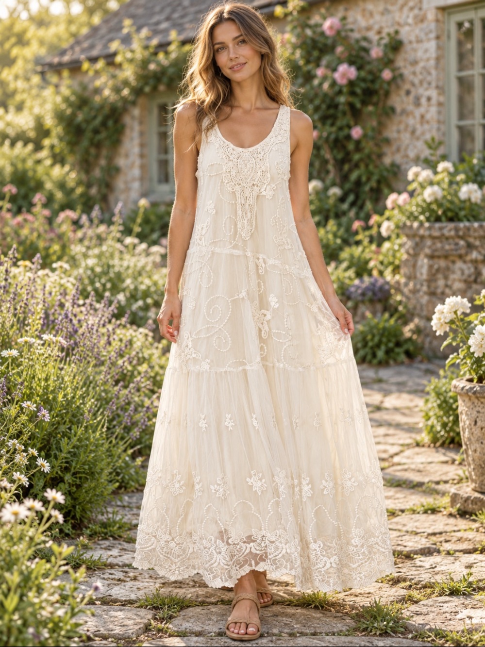 T Party Ivory Embroidered Lace
Maxi Dress Large